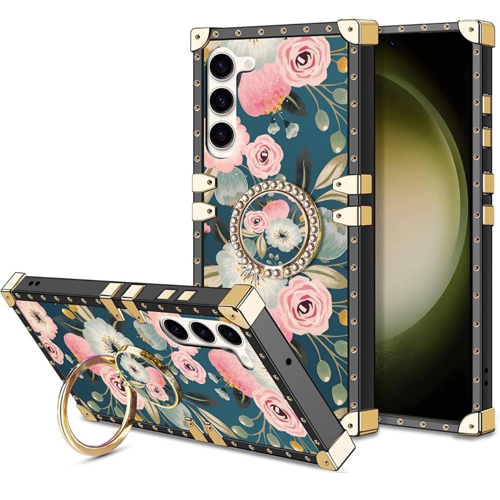 Samsung Galaxy S23 5G Square Case for Women with Ring Stand Holder Kickstand